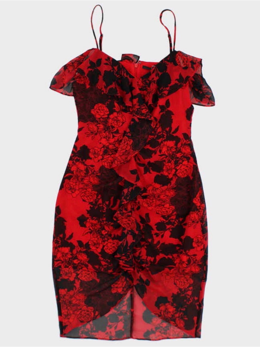 Guess Red and Black One-Shoulder Floral Sheath Dress